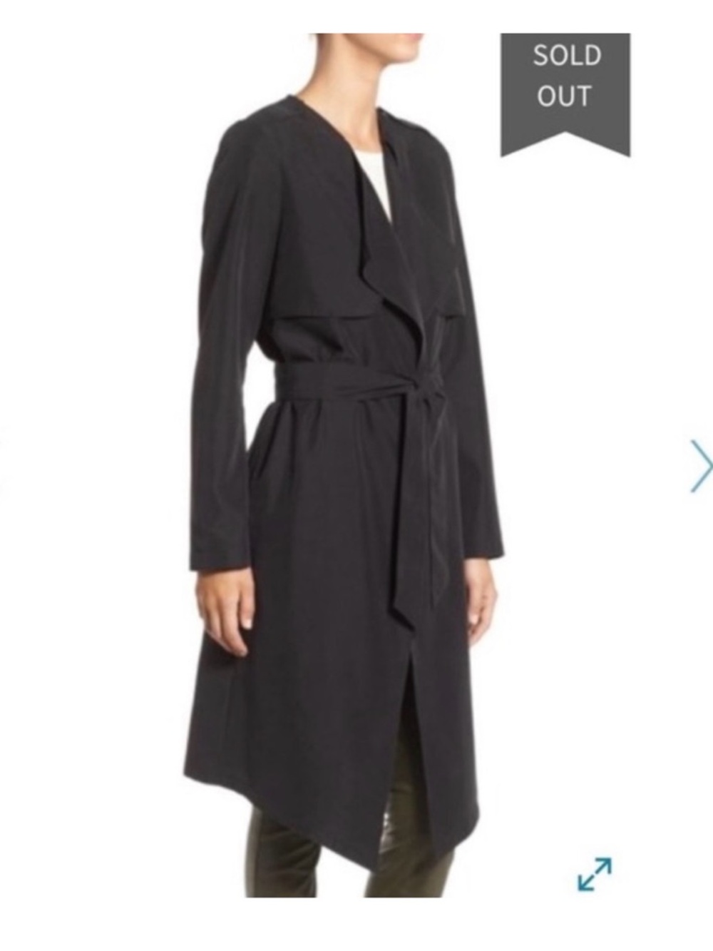 Leith Black Wrap Trench Coat with Tie Belt